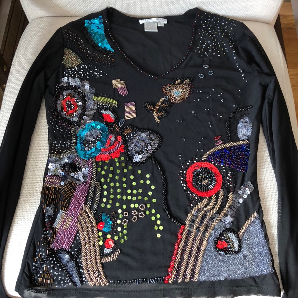 Vintage designer artsy beads and sequins top!